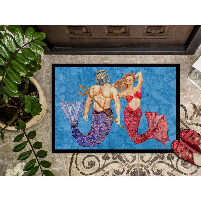 Tapis d'entrée antidérapant Mermaid and Merman, Rectangle 1 pi 6 po x 2 pi 3 po
