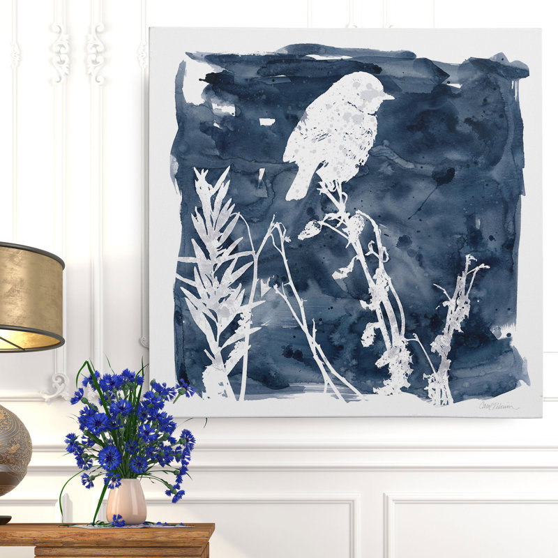 « indigo oiseau i »-reproduction d’art sur toile tendue, H 32 po x l 32 po x P 1,5 po