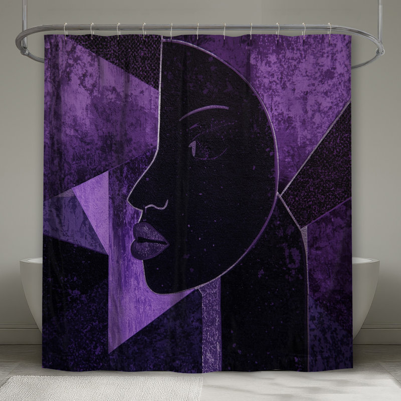 Rideaux de douche mauve à motif géométrique extra long, L 70 po x H 93 po