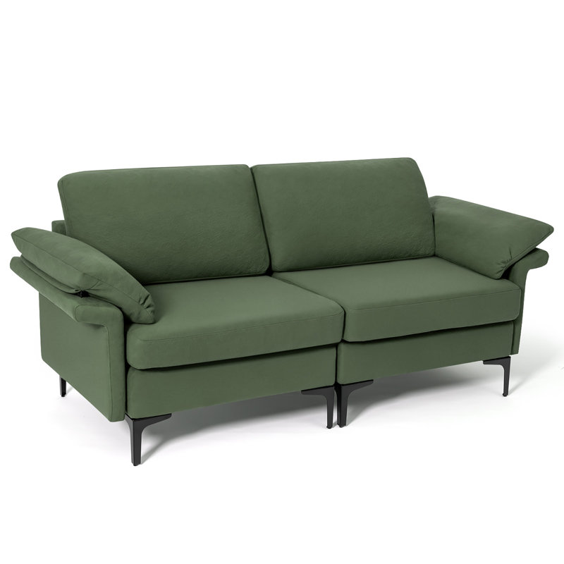 Causeuse modulaire en coton à accoudoirs roulés 72,5 po Deasja, 100 % coton vert armée