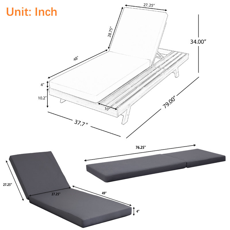79" Long Reclining Single Chaise, Dark Gray