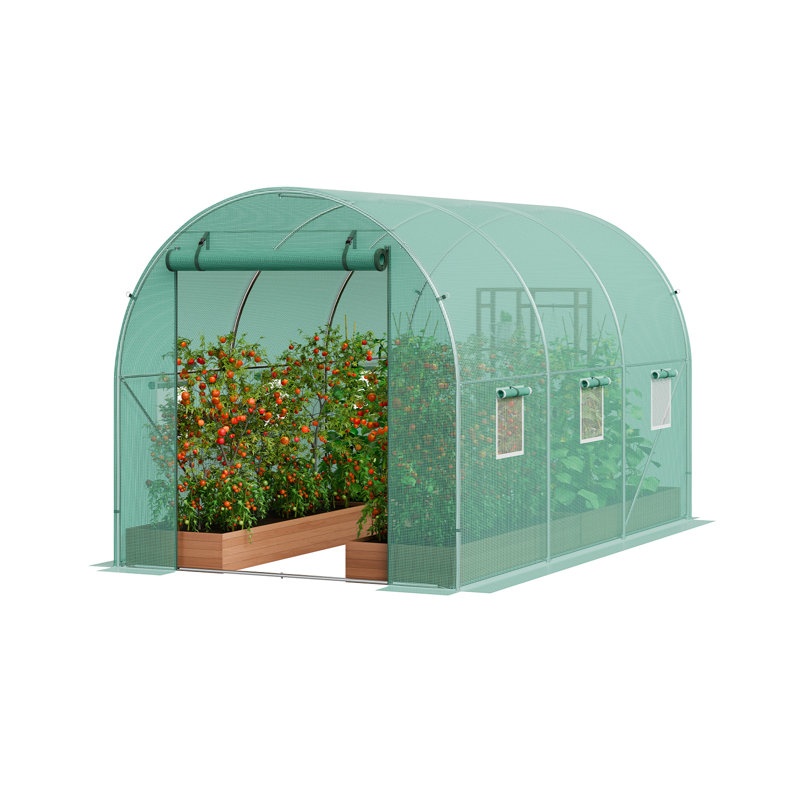Walk-in Tunnel Greenhouse Galvanized Frame PE Cover, 6.2" H x 6.4" L x 9.6" D, Green