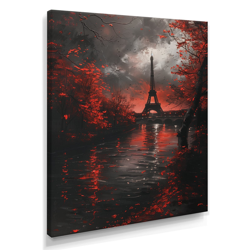 Rouge et gris, Tour Eiffel magique à Paris II, impression d'art mural de la ville de Paris, Toile tendue, H 12 po x l 20 po