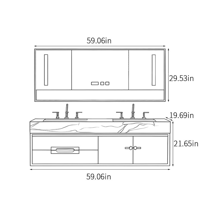 Armoire de salle de bain luxueuse exquise, H 21,65 po x l 59,06 po x P 19,69 po