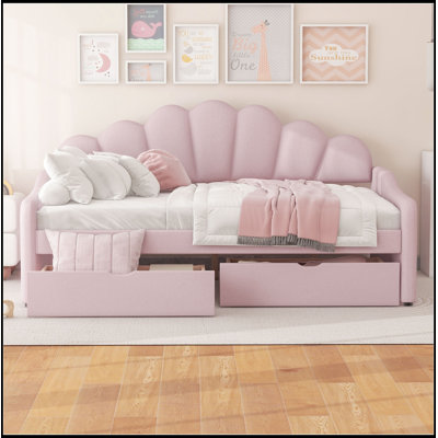 Full Size Upholstery Minerva Frame with Shall Shaped Backrest and 2 Drawers