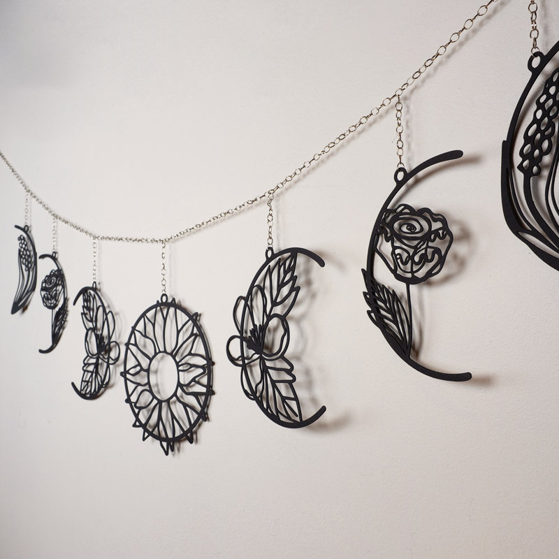 Floral Moon Phases Metal Wall Decor, Black