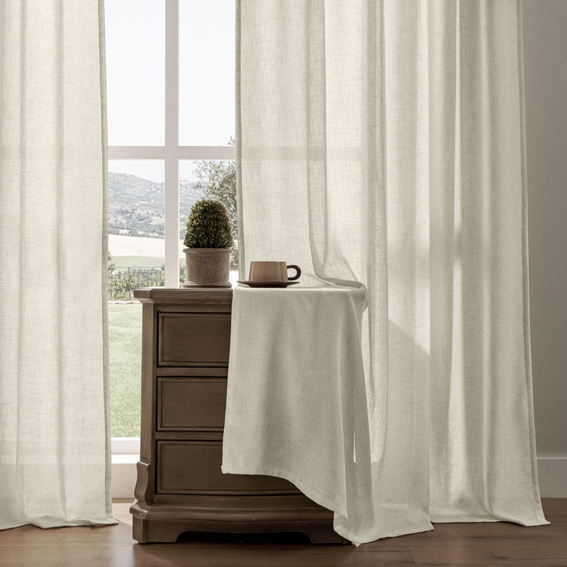 Ensemble de 2 rideaux en lin filtrant la lumière avec pattes arrière / passe-tringle 52 po x 108 po, Gruau