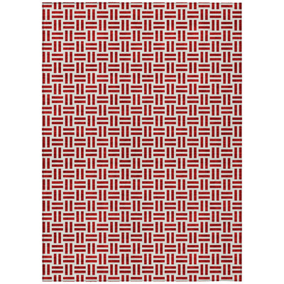 8' X 10' Red And Ivory Geometric Washable Indoor Outdoor Area Rug