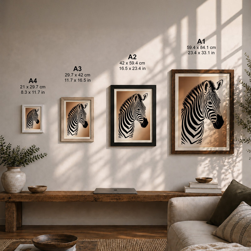 Zebra in Profile Minimalist - Framed Print, A3 - 42.0 x 29.7 cm, Unframed