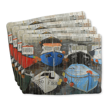 Color Fading Rain at the Port Braided Placemats Set of 4