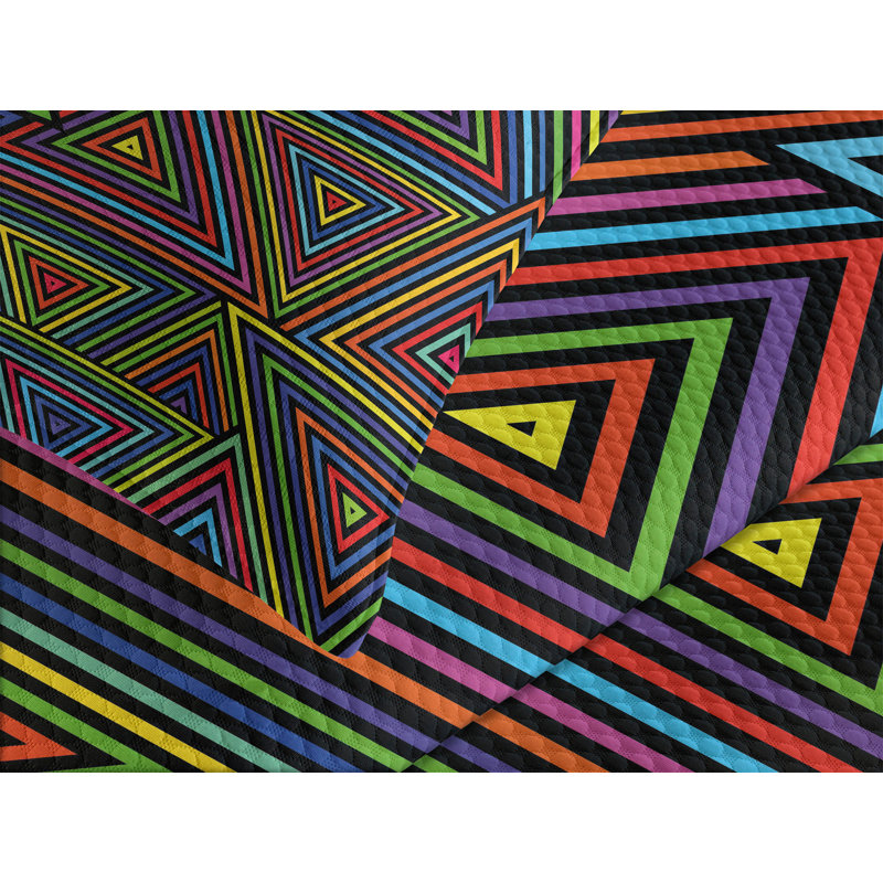 Ambesonne Geometric Bedspread Set Rainbow Colors Design Multicolor, King Coverlet/Bedspread + 2 Standard Shams