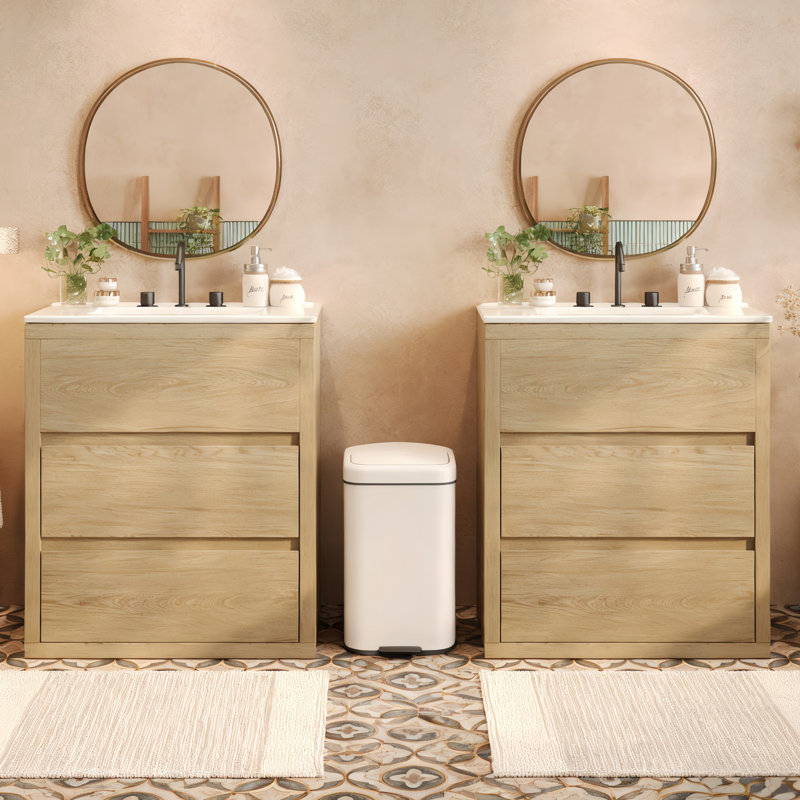 Meuble-lavabo double 60 po, Naturel