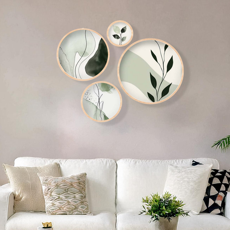 4 Pieces Solid Wood Round Framed Painting