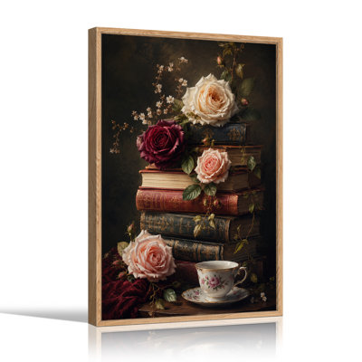 Crème et roses bourgogne sur toile d'Halloween antique, art mural sur toile