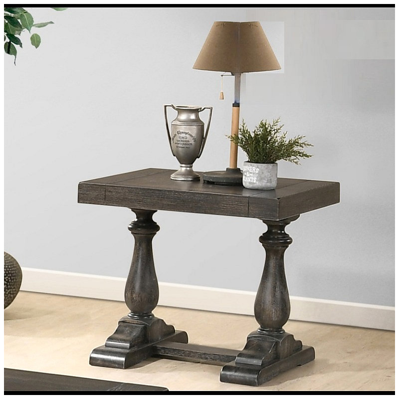 Table de bout en bois transitionnel, table d'appoint de salon en bois massif, Gris