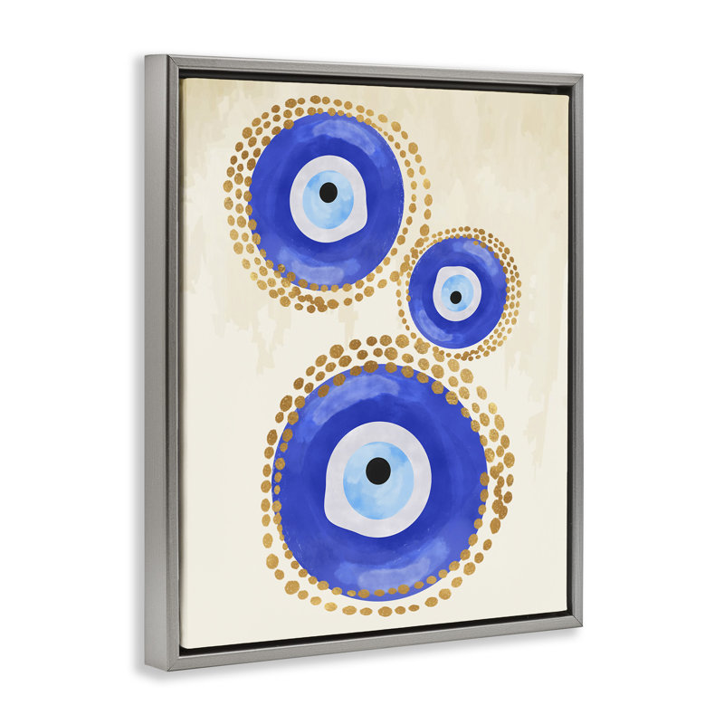 Motif rond de mauvais œil bleu, H 31 po x l 25 po, Cadre flottant gris lustré