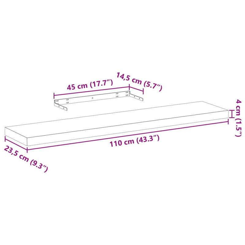 Rohitash Floating Shelf, 4cm H x 110cm W x 23.5cm