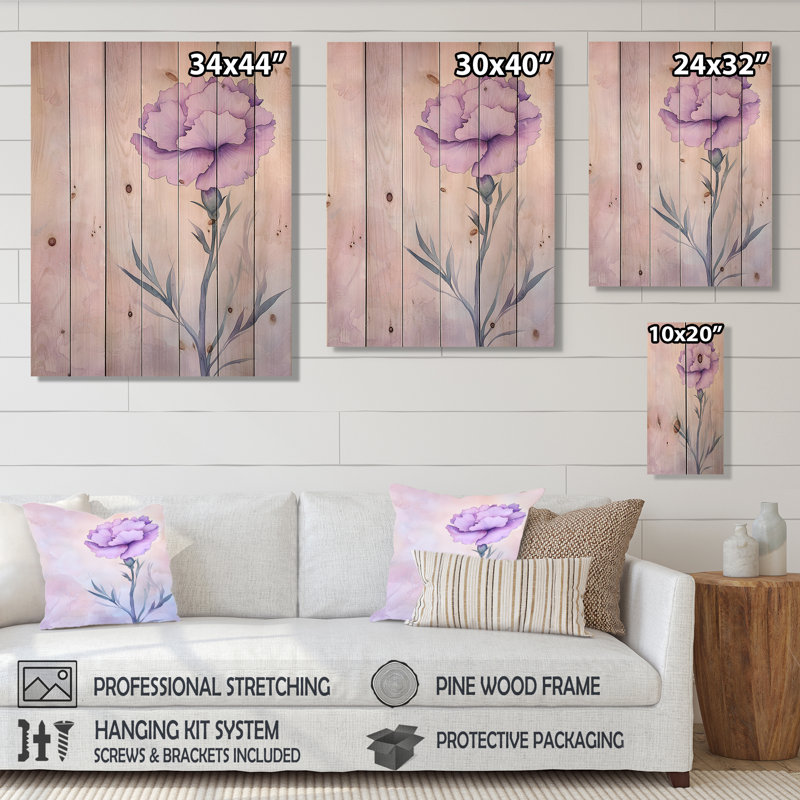 Emerald The Hidden Path I - Carnation Wooden Wall Art On Natural Pine Wood, 40" H x 30" W x 0.78" D
