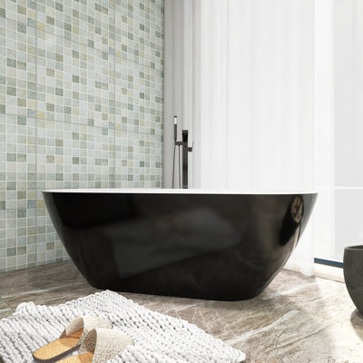 60'' x 29'' Freestanding Soaking Acrylic Bathtub with Center Drain in White and Black