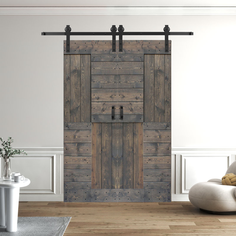 Porte pliante en bois massif en forme de S avec quincaillerie nécessaire, Gris fumé, 72 po x 80 po