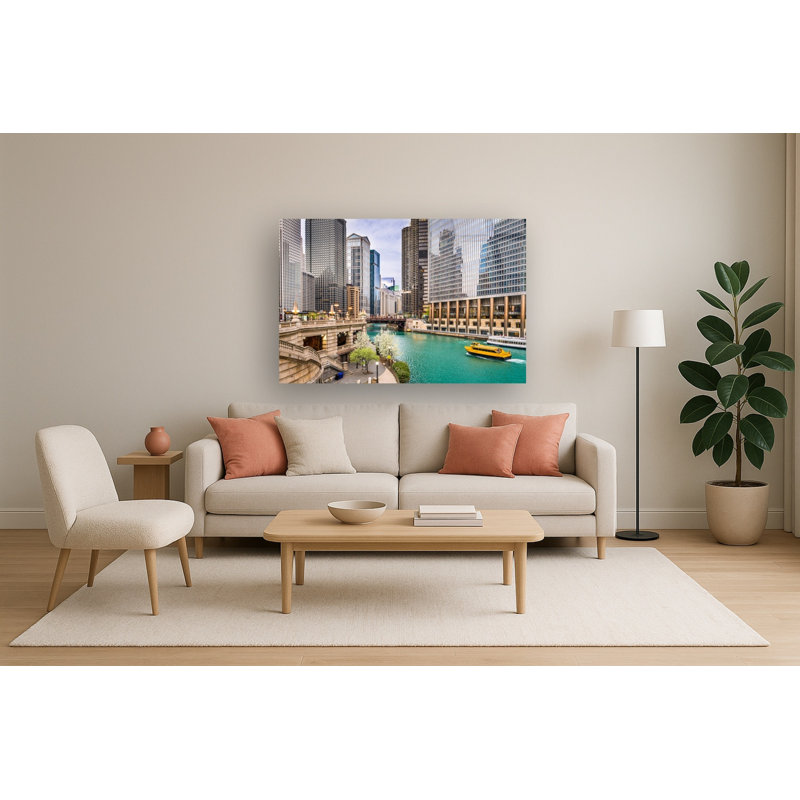 Art mural en verre trempé sans cadre Chicago River - 60 po x 40 po