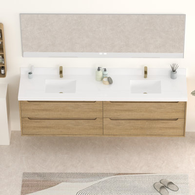 Meuble-lavabo double 84 po avec comptoir en quartz et dosseret 84 po