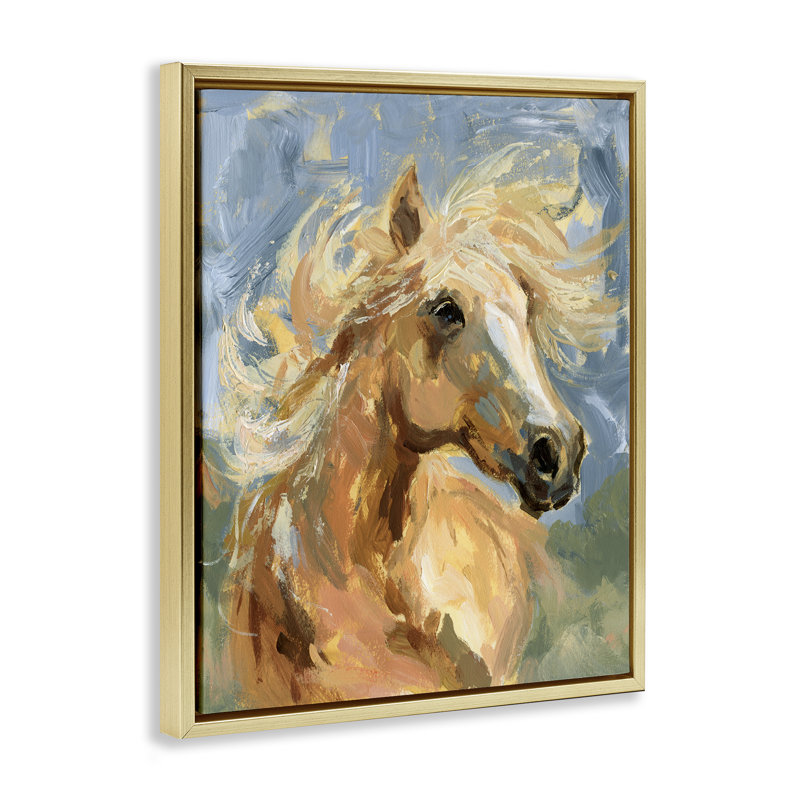  Cheval avec crinière ébouriffée, art mural encadré par Victoria Barnes, H 31 po x l 25 po, Cadre flottant métallique doré