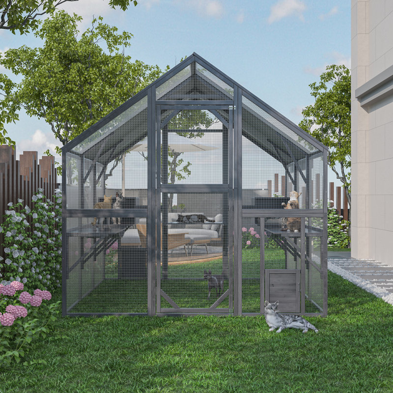Grand parc d'extérieur en bois, H 74 po x l 74,4 po x L 82,5 po, Gris
