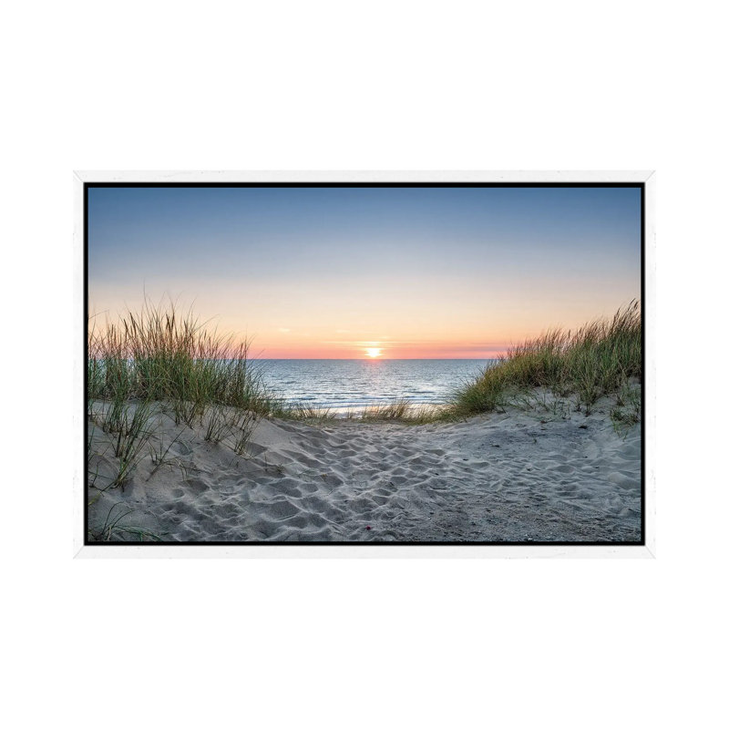 Dune Beach At Sunset by Jan Becke - Print on Canvas, White Framed, 66.04cm H x 101.6cm W x 3.81cm D