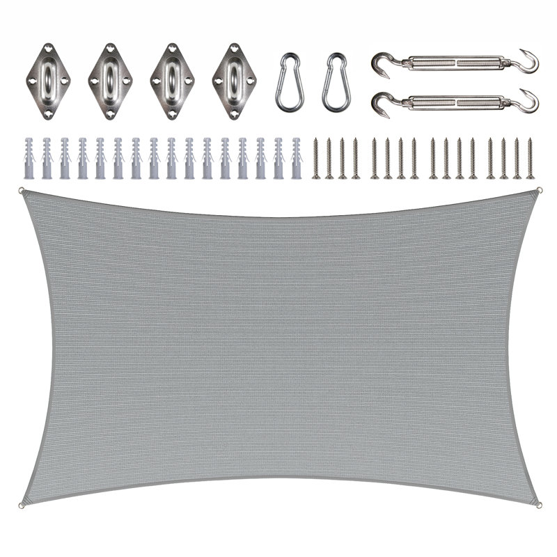 Royal Shade Rectangle Shade Sail With Hardware Kit, Grey, 12' x 16'