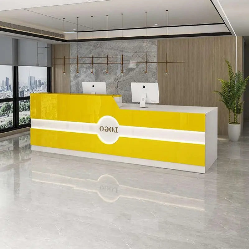 Namarta L-Shaped Executive Desk, Left, White/Yellow