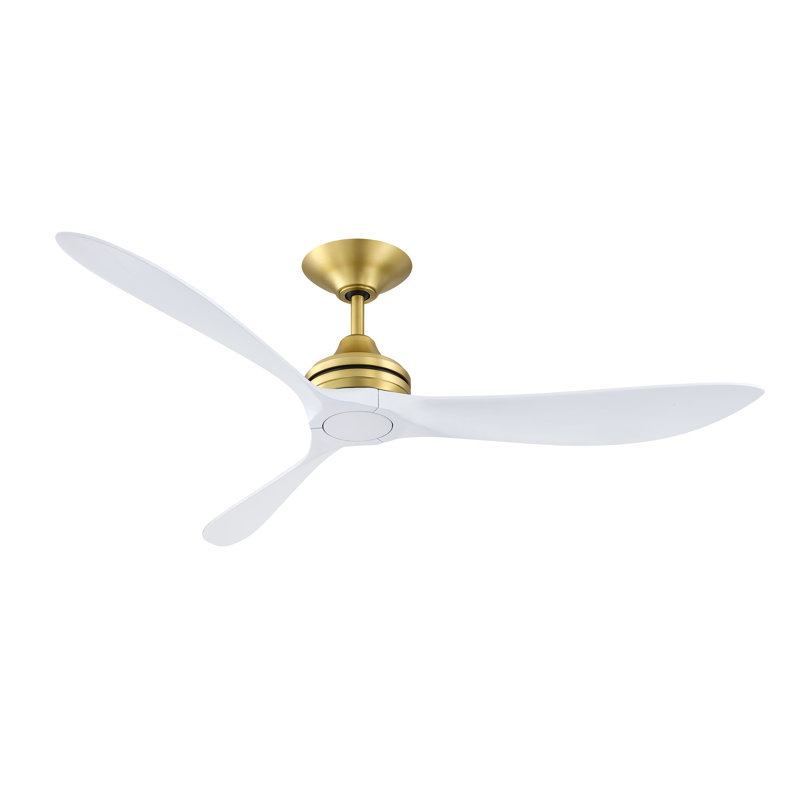 Aviara 60 inch Indoor/Outdoor Ceiling Fan with LED CCT Select Light Kit - Brushed Satin Brass with Matte White blades, White