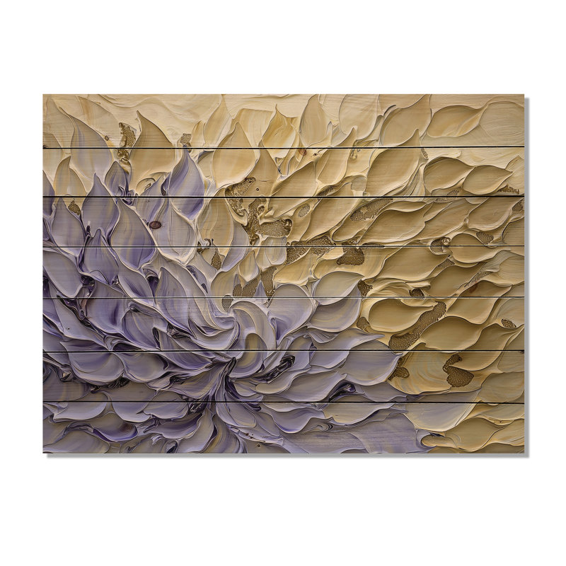 Sentier mauve avec pétales de fleurs I - Botanicals, impression sur bois blanc sur bois de pin naturel, H 34 po x l 44 po