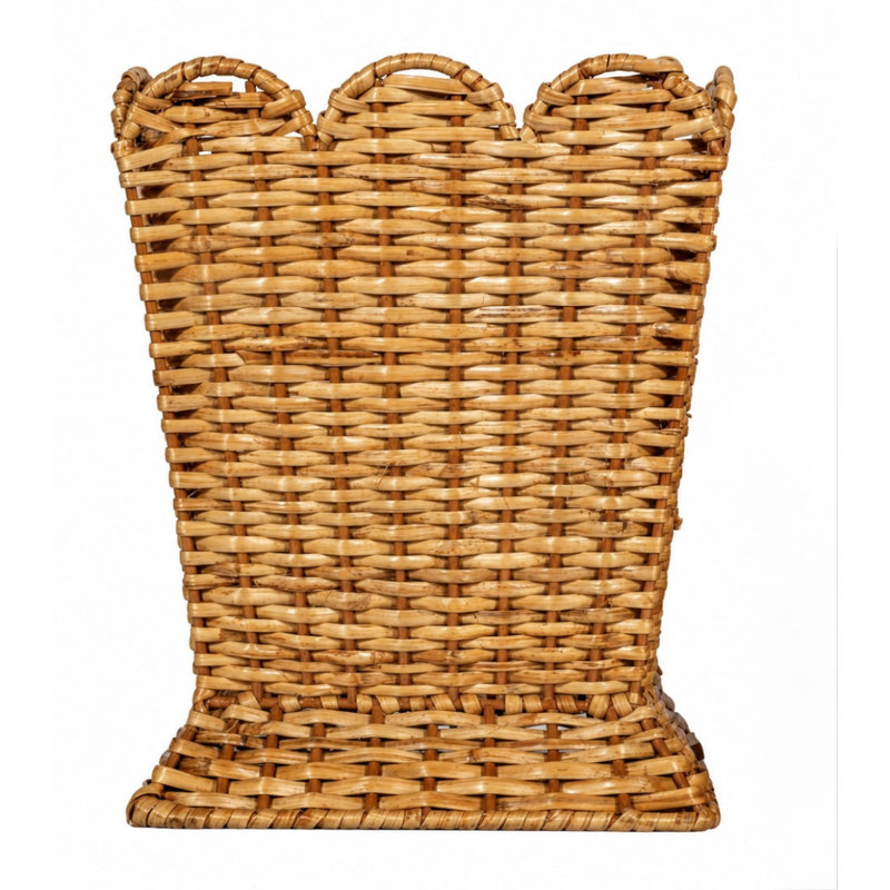 Square Scalloped Wicker Wastepaper Basket, Natural