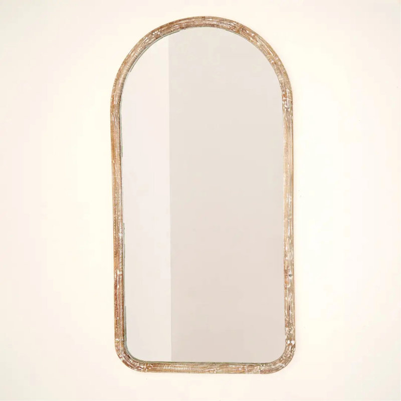 Arched Full Length Wall Mirror with Mango Wood Frame, 36x72"