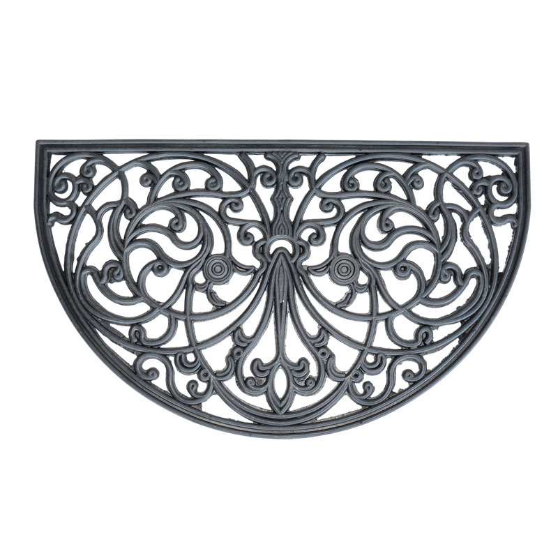 Decorative Black Scrollwork Rubber Semi-Circle Entry Mat 18 x 30 in.