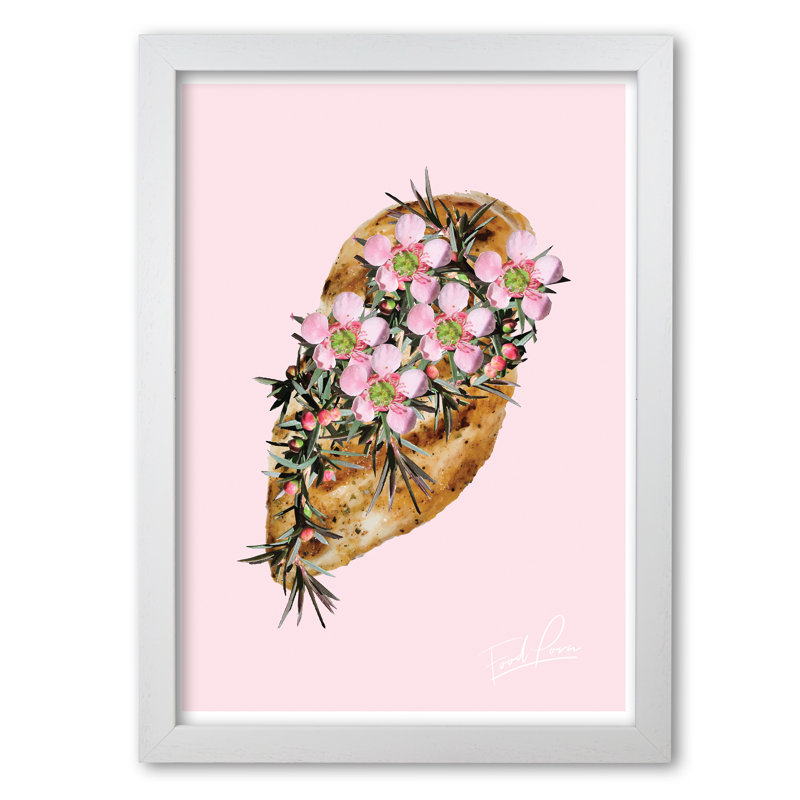 Chicken Floral Food Porn - Painting, 30 cm H x 21 cm W x 5 cm D, White Grain Frame