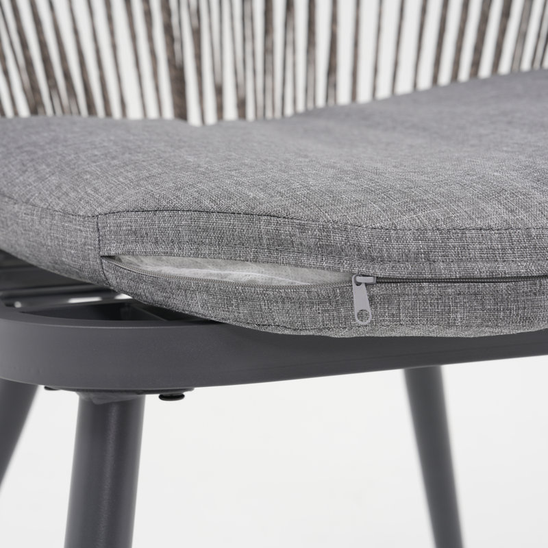 Chaises de salle à manger d'extérieur en osier avec coussins, Gris / Gris