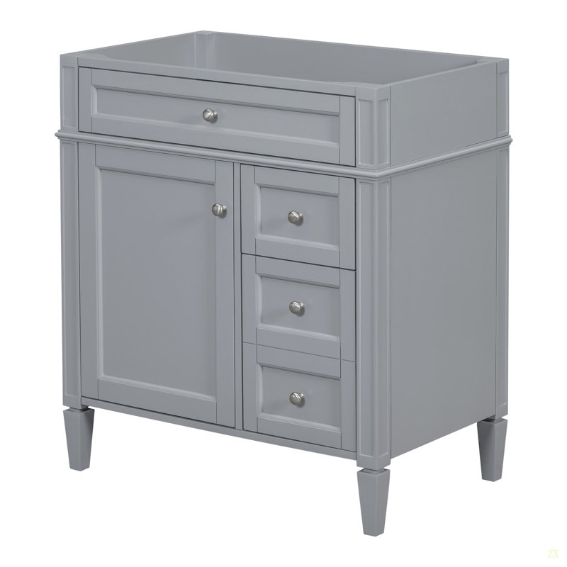 30'' Bathroom Vanity Without Top Sink, Modern Bathroom Storage Cabinet With 2 Drawers And A Tip-Out Drawer, Grey