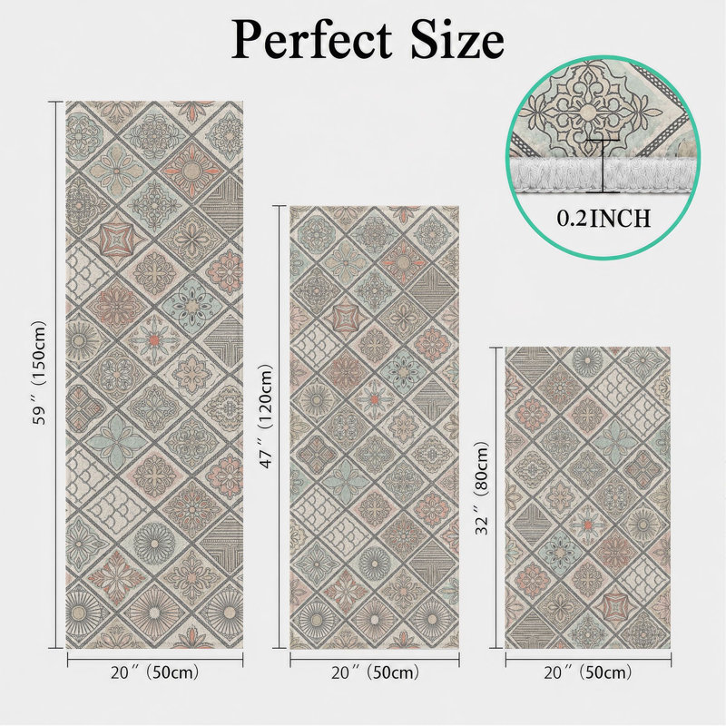 Tapis de cuisine lavables antidérapants à carreaux géométriques