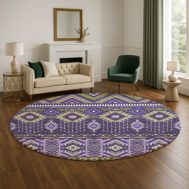 Premium Machine Washable Xamiera AMF1851 Aztec Rug, Round 8'