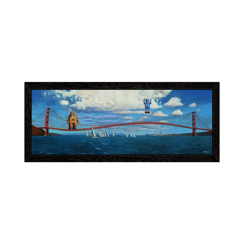 Golden Gaters by Eric Joyner - Panoramic Painting on Canvas, 121.92 cm H x 40.64 cm W, Black Floater Framed