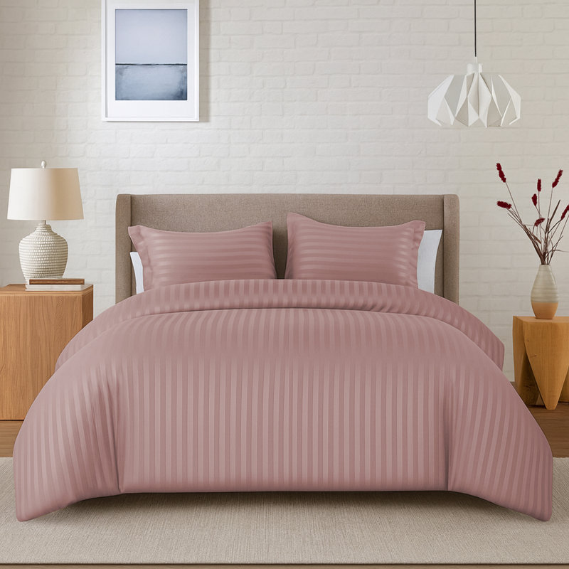 Aspire Homeware 3 Piece Hotel Quality Dyed Duvet Complete Set with Pillowcases for Premium Comfort, Peach