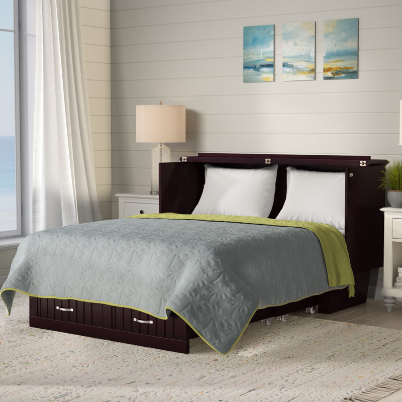 Kindig Murphy Bed Chest with 6" Mattress, Storage and Built-in Charger, White, Queen