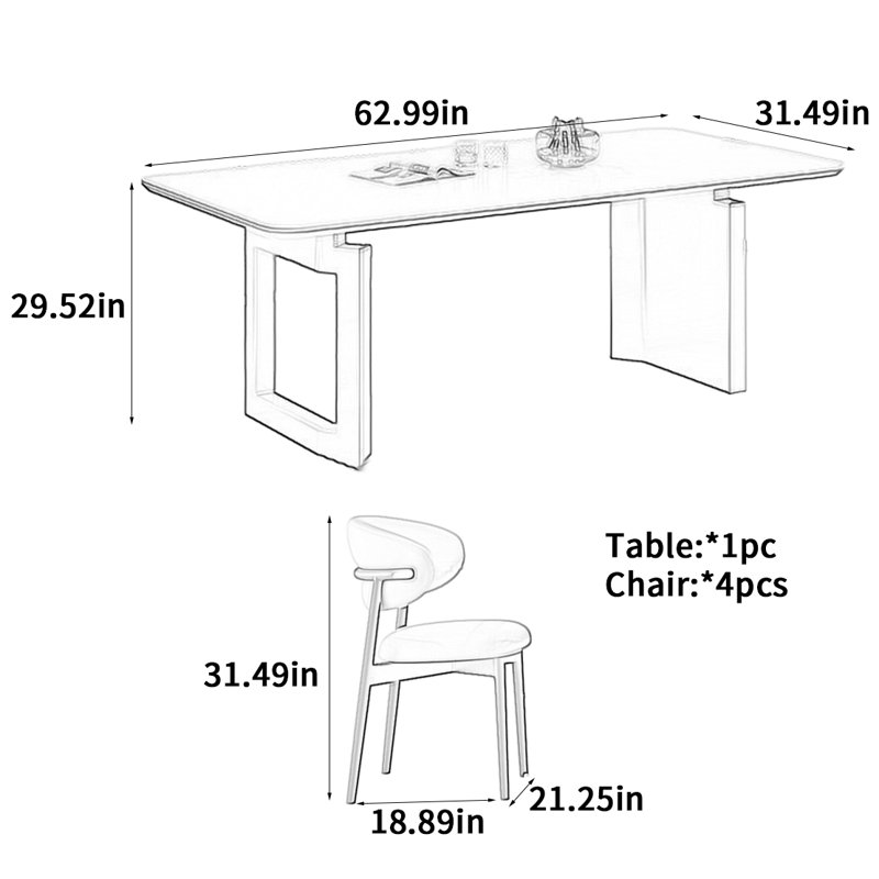 Table de salle à manger de luxe Premium Light, H 29,52 po x L 62,99 po x l 31,49 po