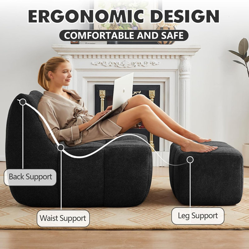 Fauteuil à billes 33,7 po avec repose-pieds, Noir