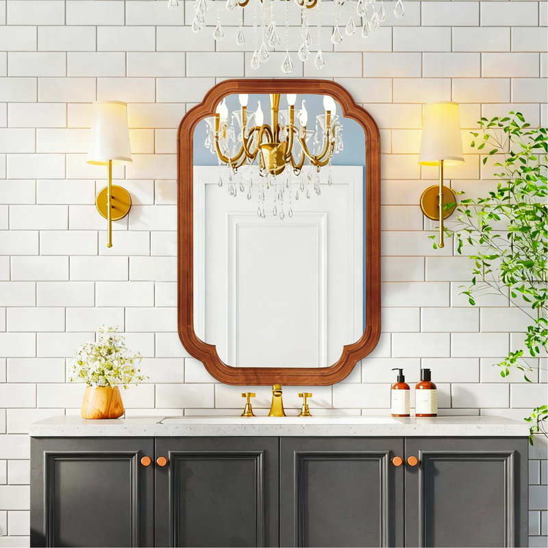 Miroir de coin décoratif en bois massif, Brun jaune