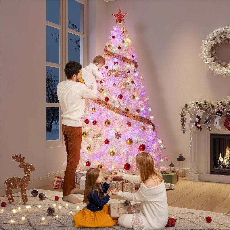 Arbre de Noël artificiel à forme allongée mince 6 pi avec base en métal blanc