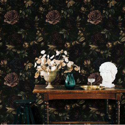 Papier peint floral noir Moody