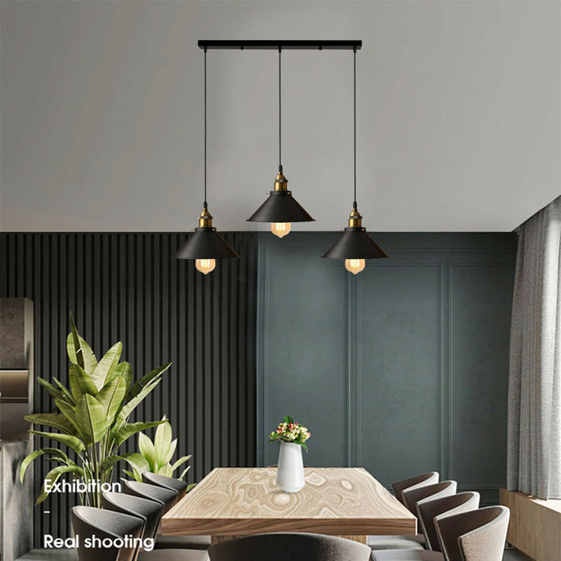Modern Industrial Latshaw 3-Light Island Cone Ceiling Pendant – Adjustable Lighting for Kitchen & Dining Rooms by Mercury Row